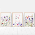 Load image into Gallery viewer, Personalised Wildflower Nursery Prints | Set of 3 | Custom Initials - RoseRowanDesign
