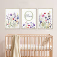 Load image into Gallery viewer, Personalised Wildflower Nursery Prints | Set of 3 | Custom Initials - RoseRowanDesign
