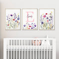 Load image into Gallery viewer, Personalised Wildflower Nursery Prints | Set of 3 | Custom Initials - RoseRowanDesign
