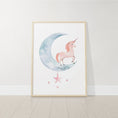 Load image into Gallery viewer, Pink Boho Unicorn Nursery Wall Art | Set of 3 | Rainbow, Sun, and Moon Prints for Girls' Bedroom - RoseRowanDesign
