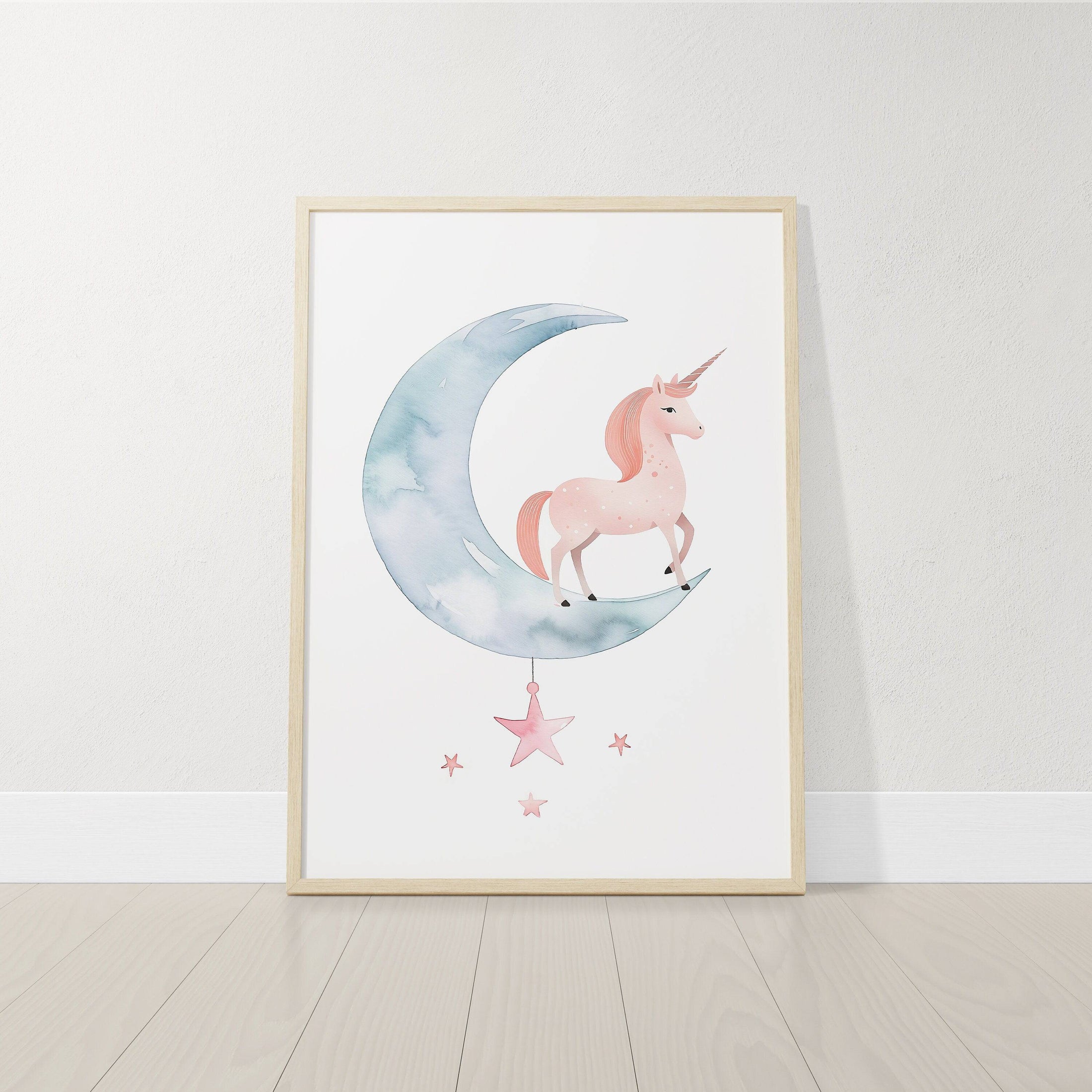Pink Boho Unicorn Nursery Wall Art | Set of 3 | Rainbow, Sun, and Moon Prints for Girls' Bedroom - RoseRowanDesign