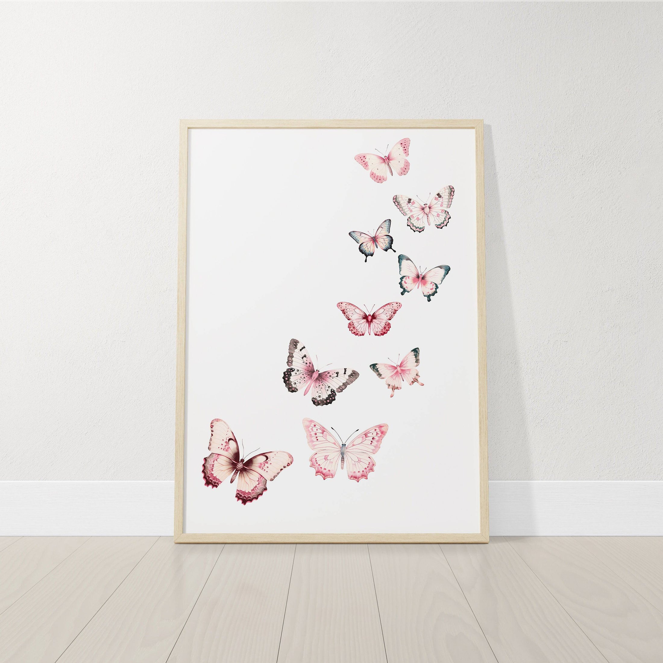 Pink Butterflies Nursery Wall Art | Set of 3 | Boho Decor for Baby Girls' Room - RoseRowanDesign