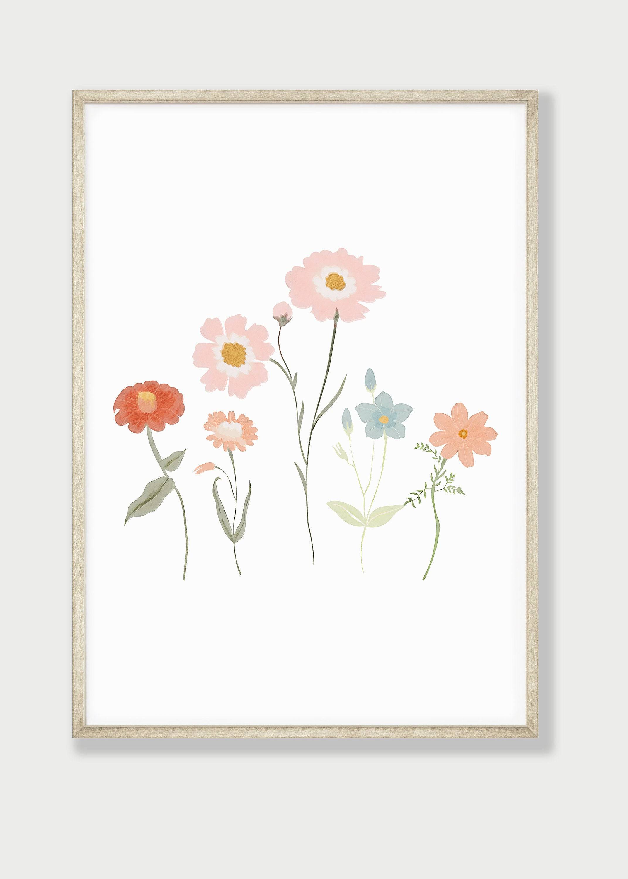 Flower Prints for Girls' Bedroom | Set of 2 | Wildflower Nursery Wall Art for Boho & Scandi Rooms - RoseRowanDesign