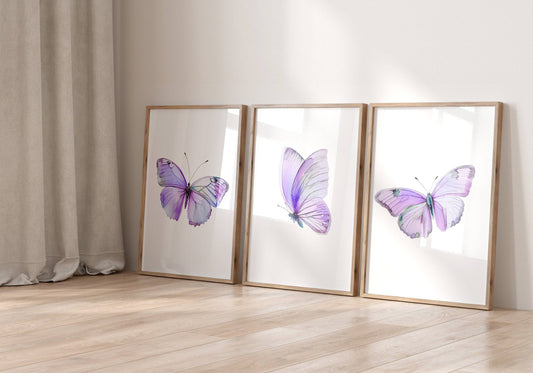 Purple Butterfly Nursery Wall Art | Set of 3 | Girly Bedroom Decor for Baby Girls' Room - RoseRowanDesign