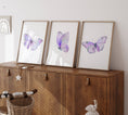 Load image into Gallery viewer, Purple Butterfly Nursery Wall Art | Set of 3 | Girly Bedroom Decor for Baby Girls' Room - RoseRowanDesign
