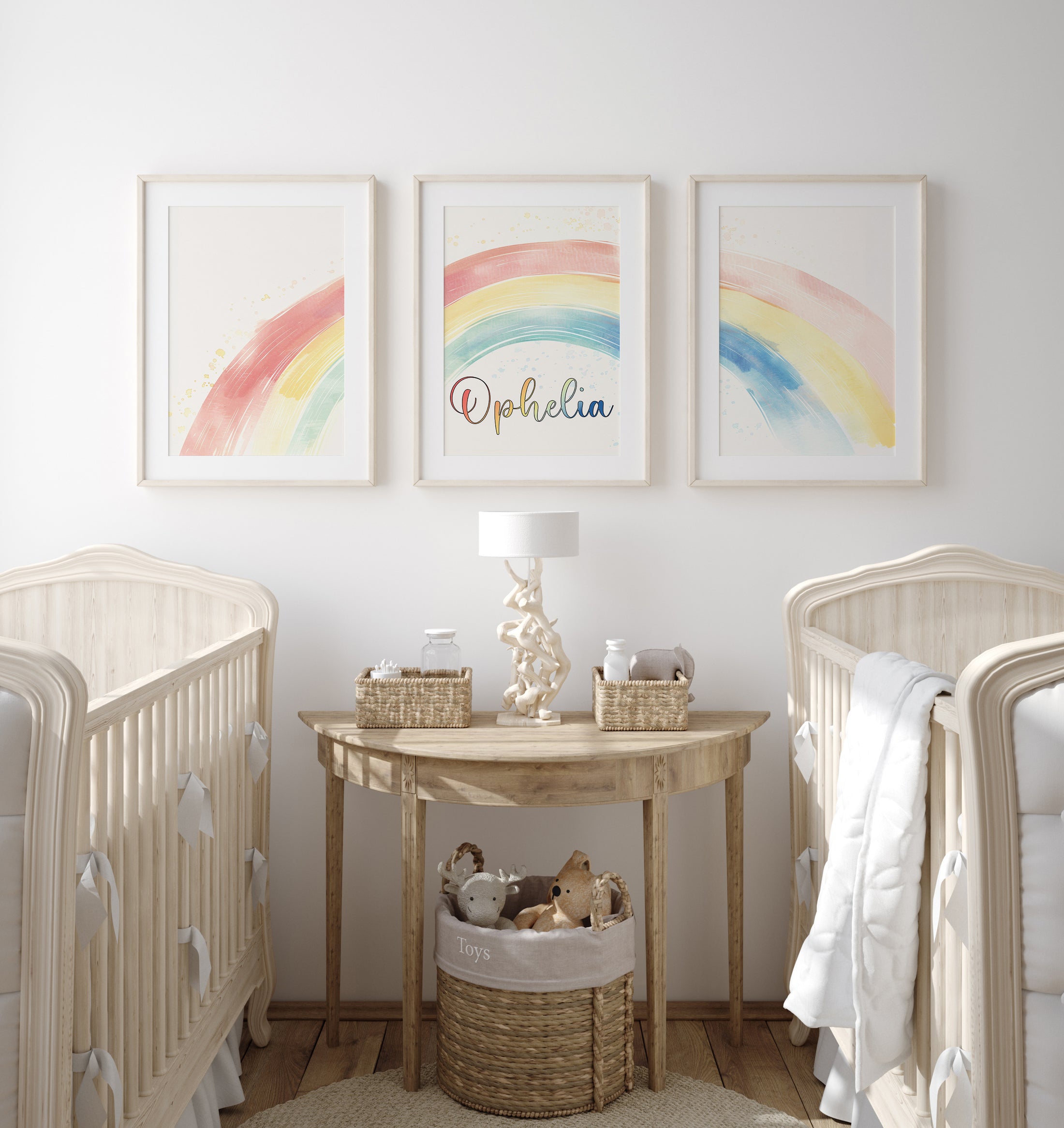 Rainbow Nursery Prints | Set of 3 | Personalised Wall Art for childs' Room - RoseRowanDesign