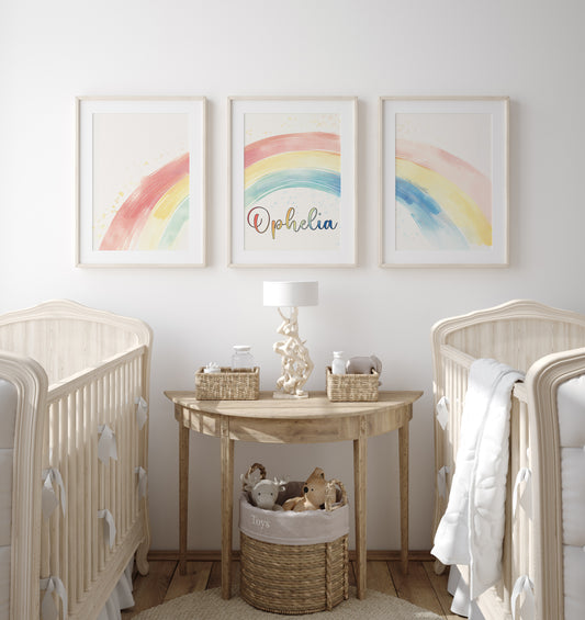 Rainbow Nursery Prints | Set of 3 | Personalised Wall Art for childs' Room - RoseRowanDesign