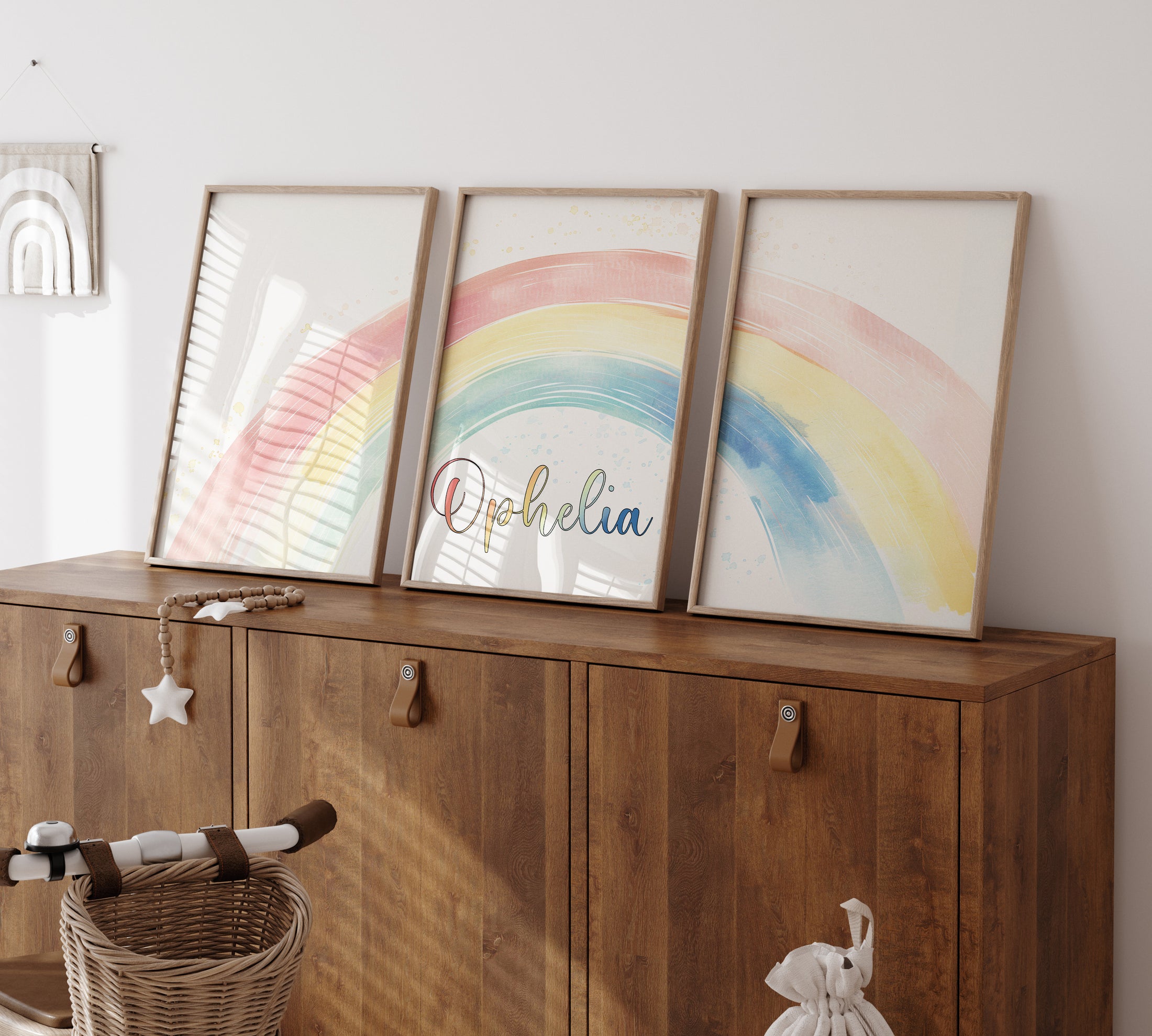 Rainbow Nursery Prints | Set of 3 | Personalised Wall Art for childs' Room - RoseRowanDesign