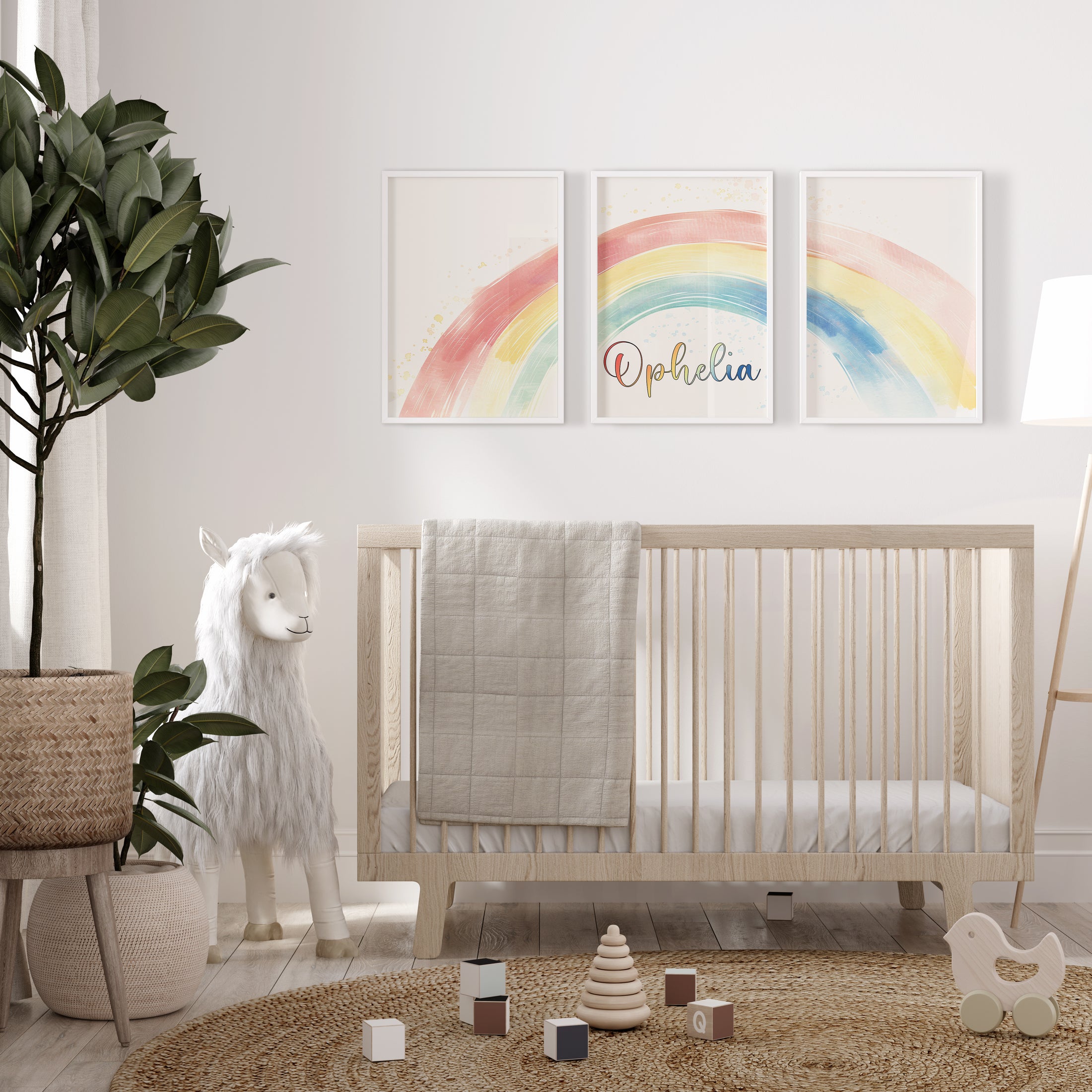 Rainbow Nursery Prints | Set of 3 | Personalised Wall Art for childs' Room - RoseRowanDesign