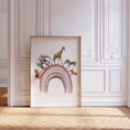 Load image into Gallery viewer, Safari Animal Balloon Nursery Prints | Set of 2 | Pink Rainbow Wall Art for Baby Girl's Room - RoseRowanDesign

