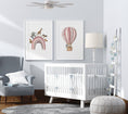 Load image into Gallery viewer, Safari Animal Balloon Nursery Prints | Set of 2 | Pink Rainbow Wall Art for Baby Girl's Room - RoseRowanDesign
