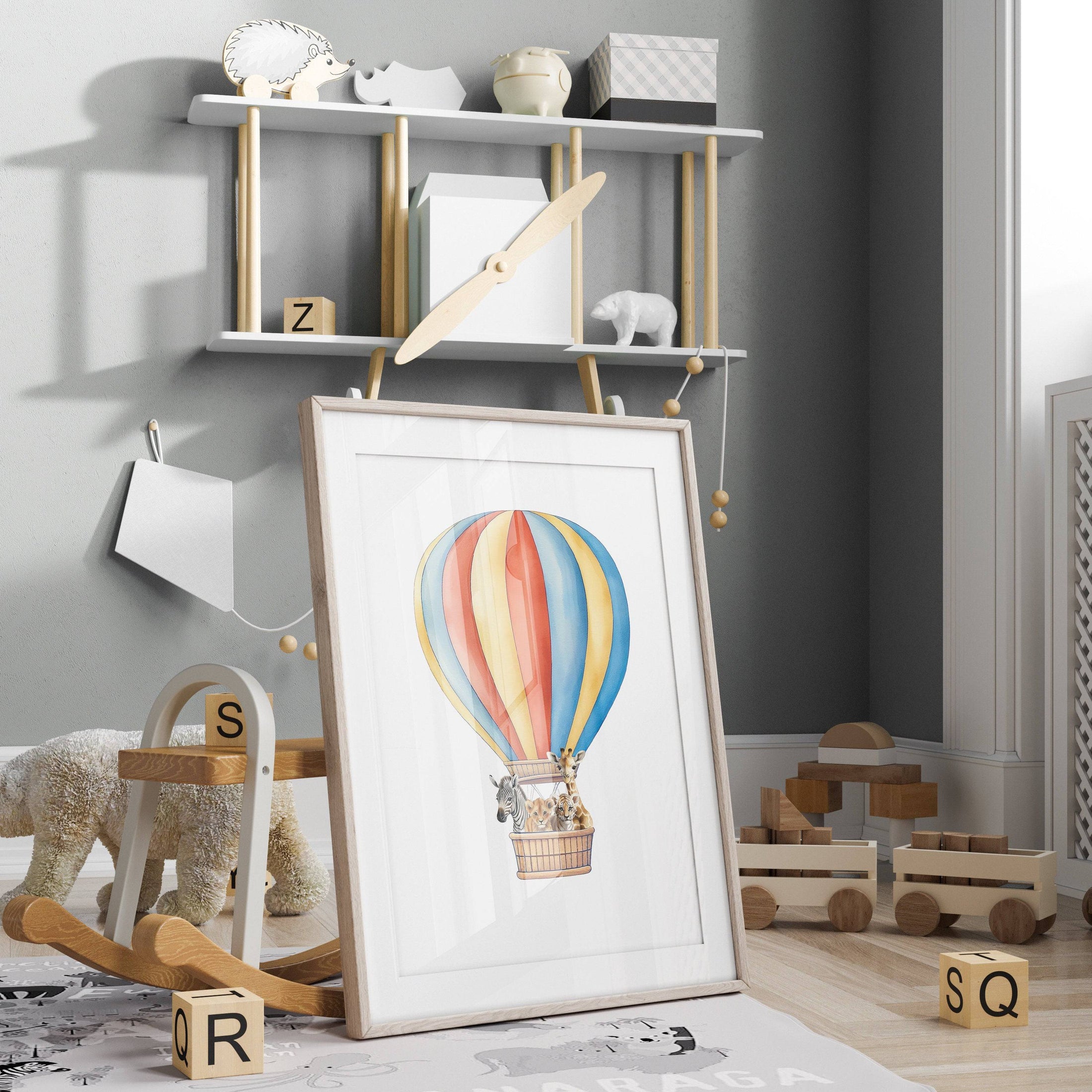 Safari Animal Balloon Prints | Set of 2 | Nursery Wall Art - RoseRowanDesign