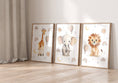 Load image into Gallery viewer, Safari Animal Boho Nursery Prints | Set of 3 | Unisex Wall Art for Baby's Room - RoseRowanDesign
