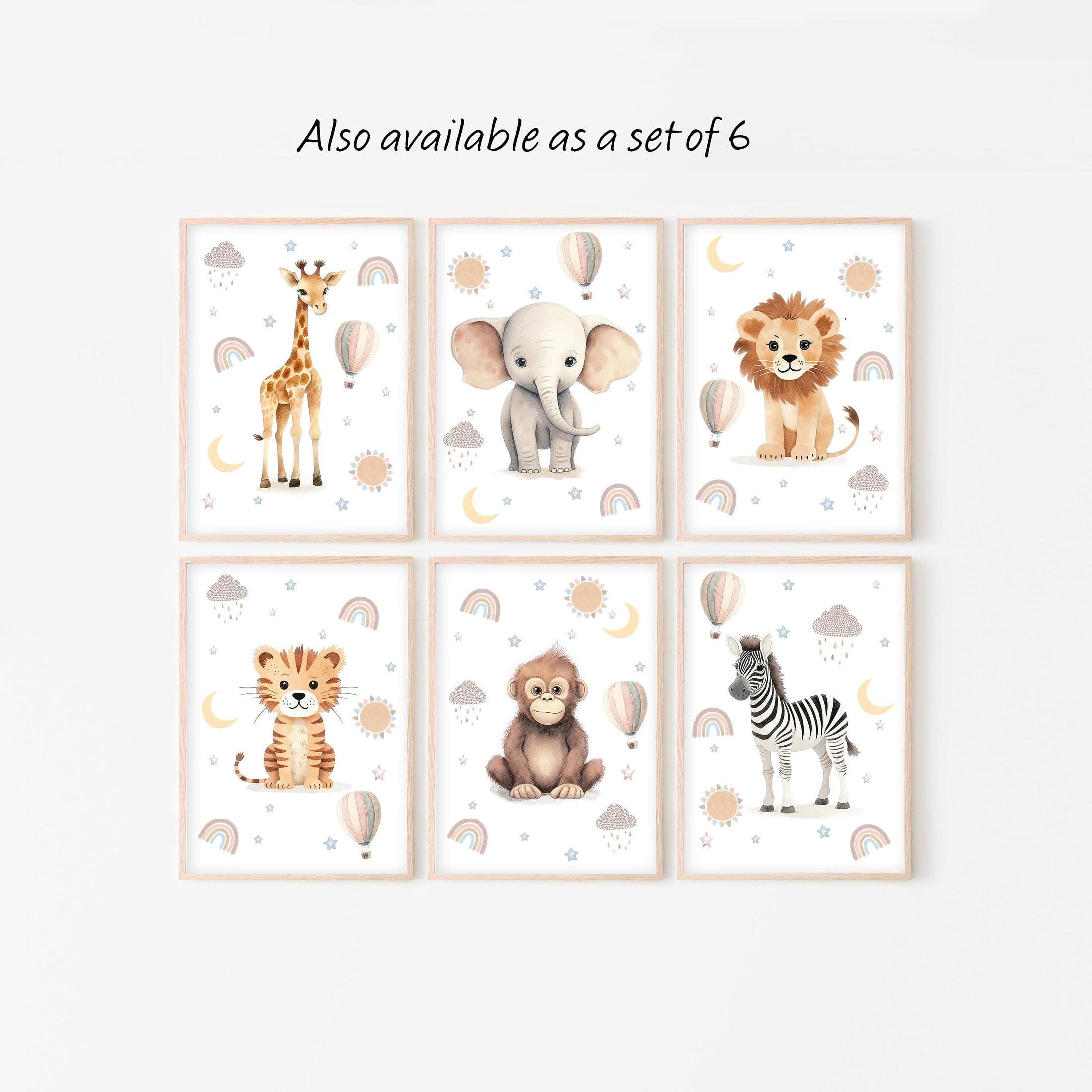 Safari Animal Boho Nursery Prints | Set of 3 | Unisex Wall Art for Baby's Room - RoseRowanDesign