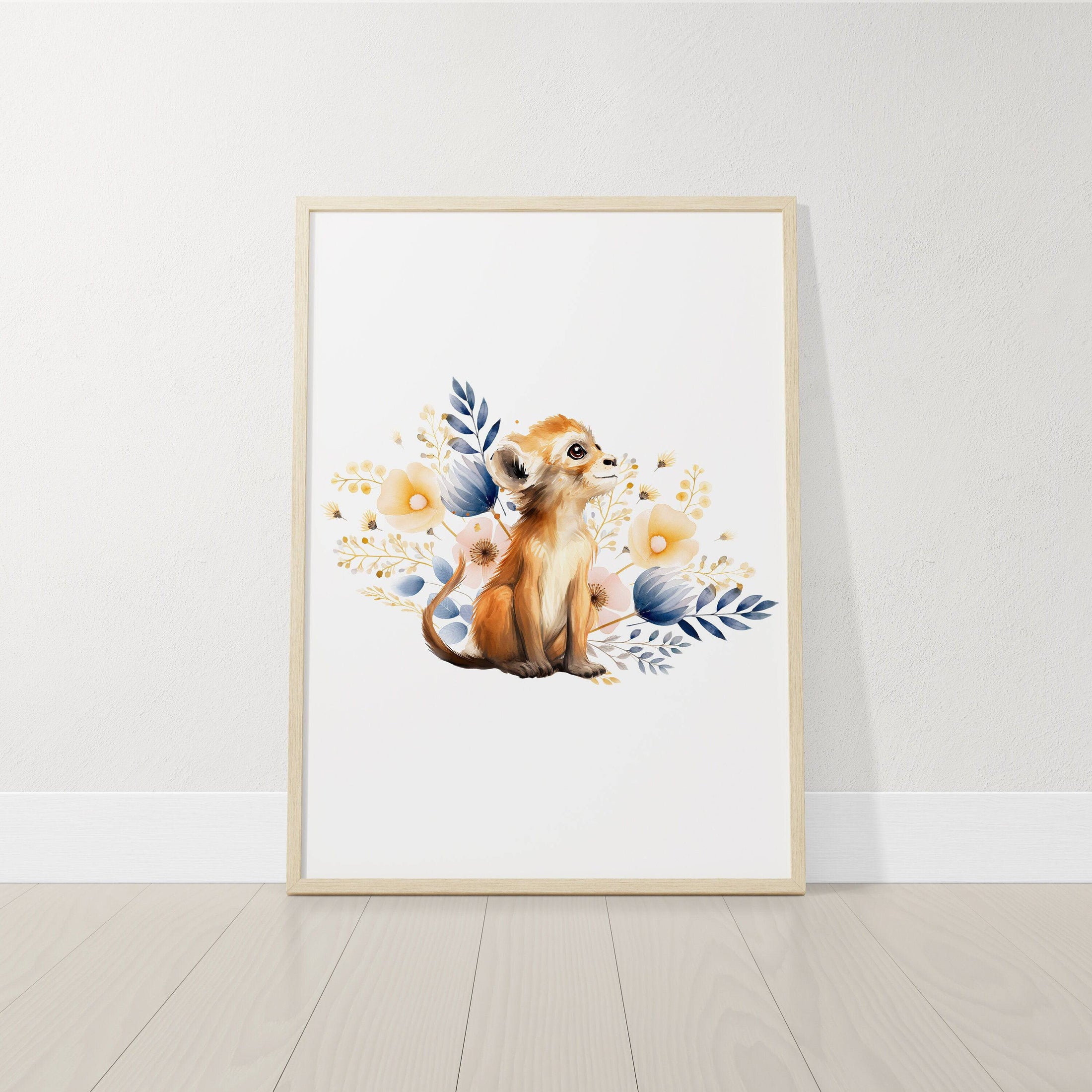 Safari Animal Boho Nursery Prints | Set of 3 | Wildflower Wall Art for Baby's Room - RoseRowanDesign