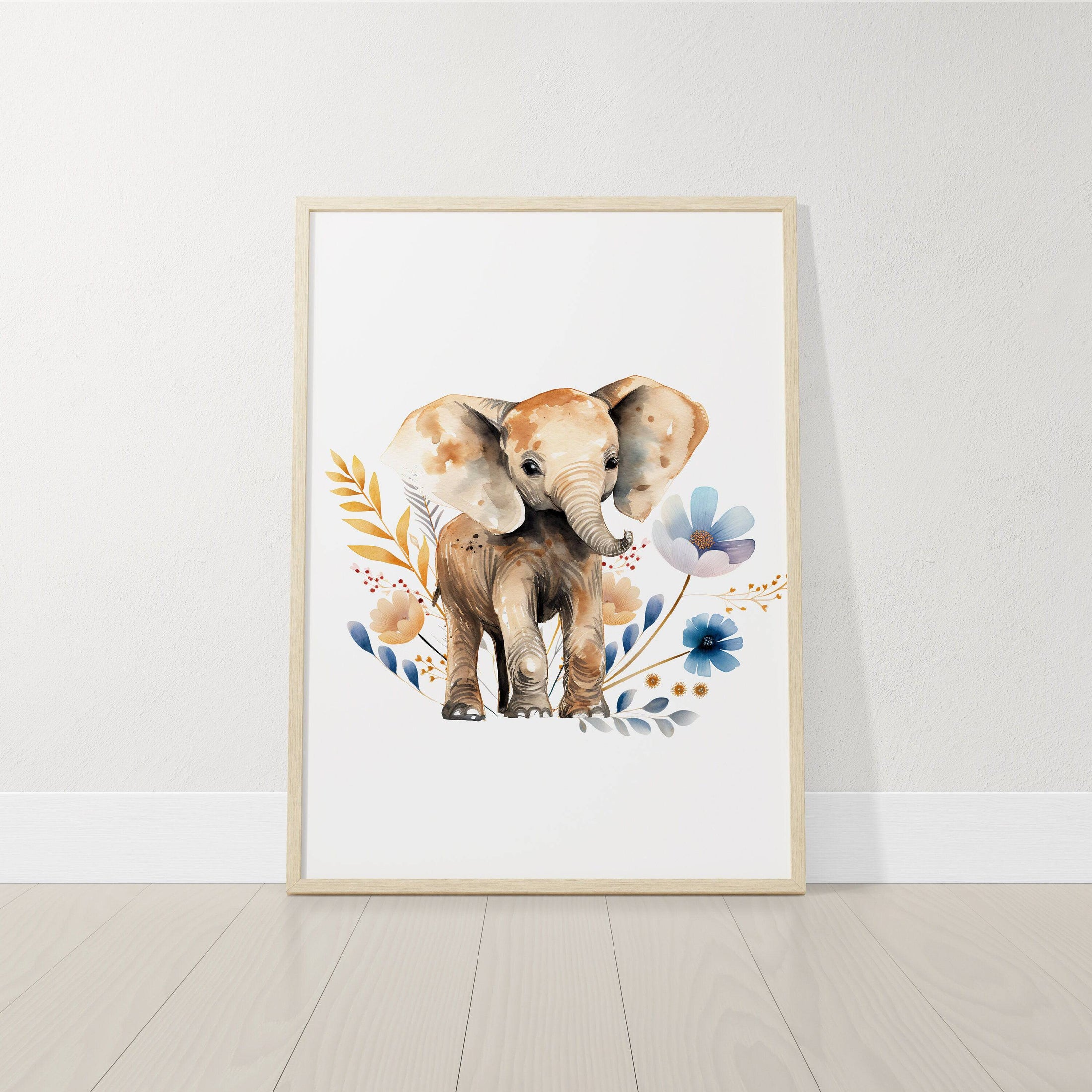 Safari Animal Boho Nursery Prints | Set of 3 | Wildflower Wall Art for Baby's Room - RoseRowanDesign