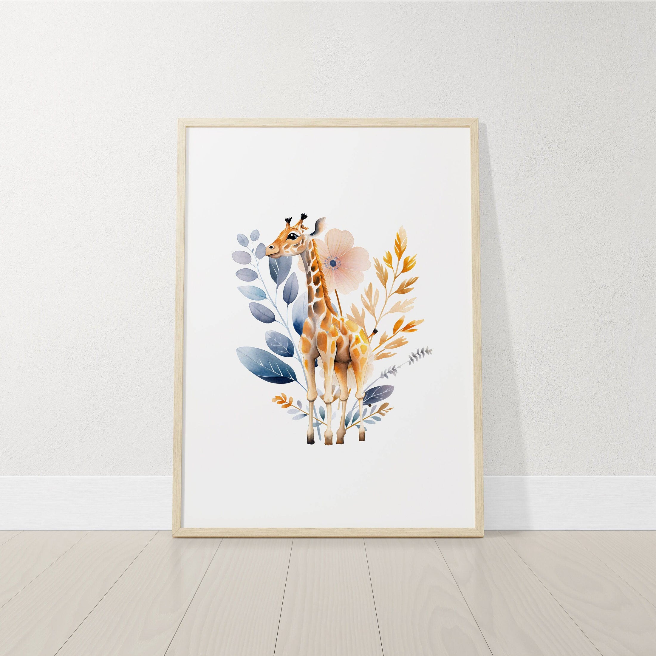 Safari Animal Boho Nursery Prints | Set of 3 | Wildflower Wall Art for Baby's Room - RoseRowanDesign