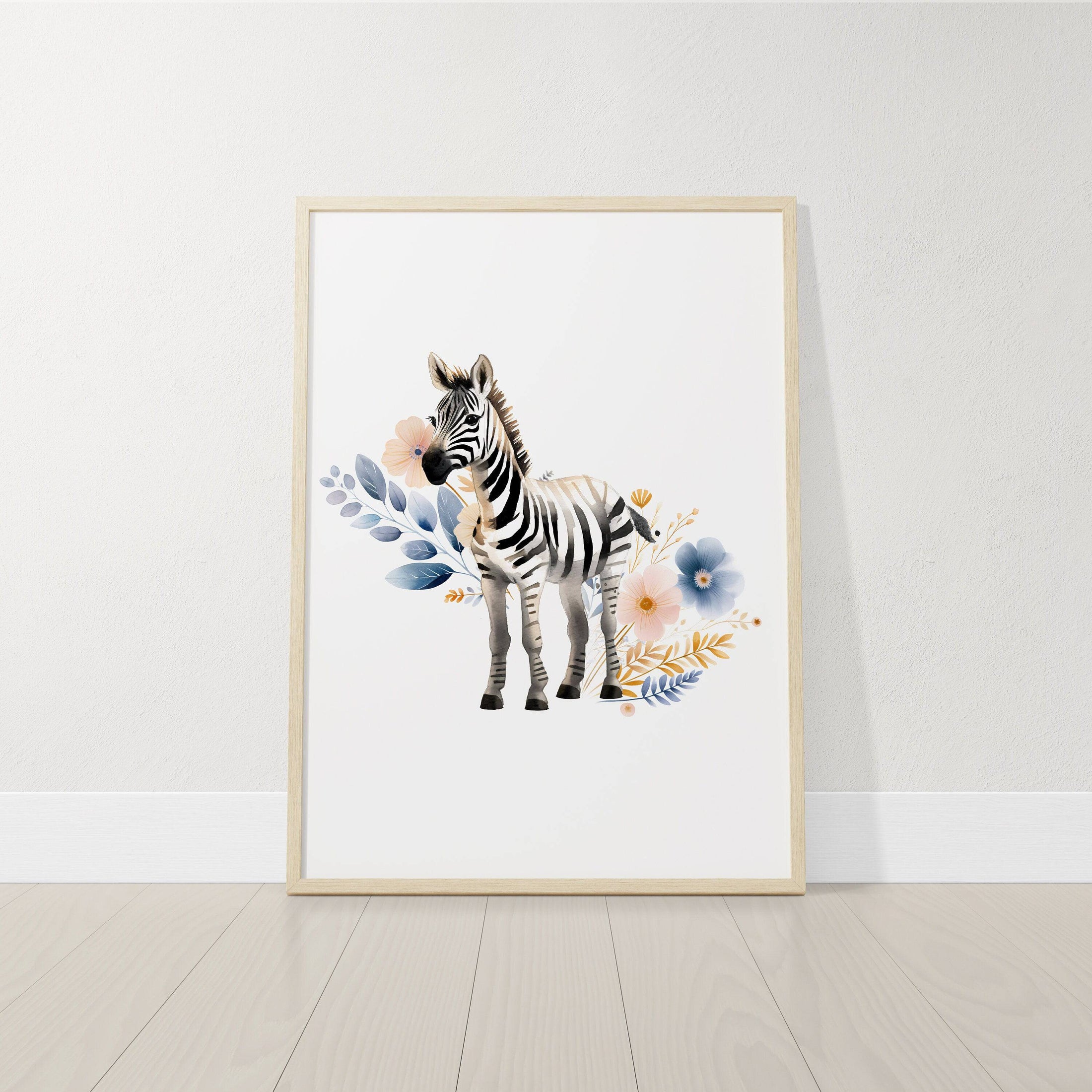 Safari Animal Boho Nursery Prints | Set of 3 | Wildflower Wall Art for Baby's Room - RoseRowanDesign