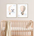 Load image into Gallery viewer, Safari Animal Hot Air Balloon Nursery Prints | Set of 2 | Neutral Moon and Stars Wall Art for Baby's Room - RoseRowanDesign
