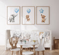 Load image into Gallery viewer, Safari Animal Nursery Prints | Set of 3 | Blue Balloon Wall Art for Baby Boy's Bedroom - RoseRowanDesign
