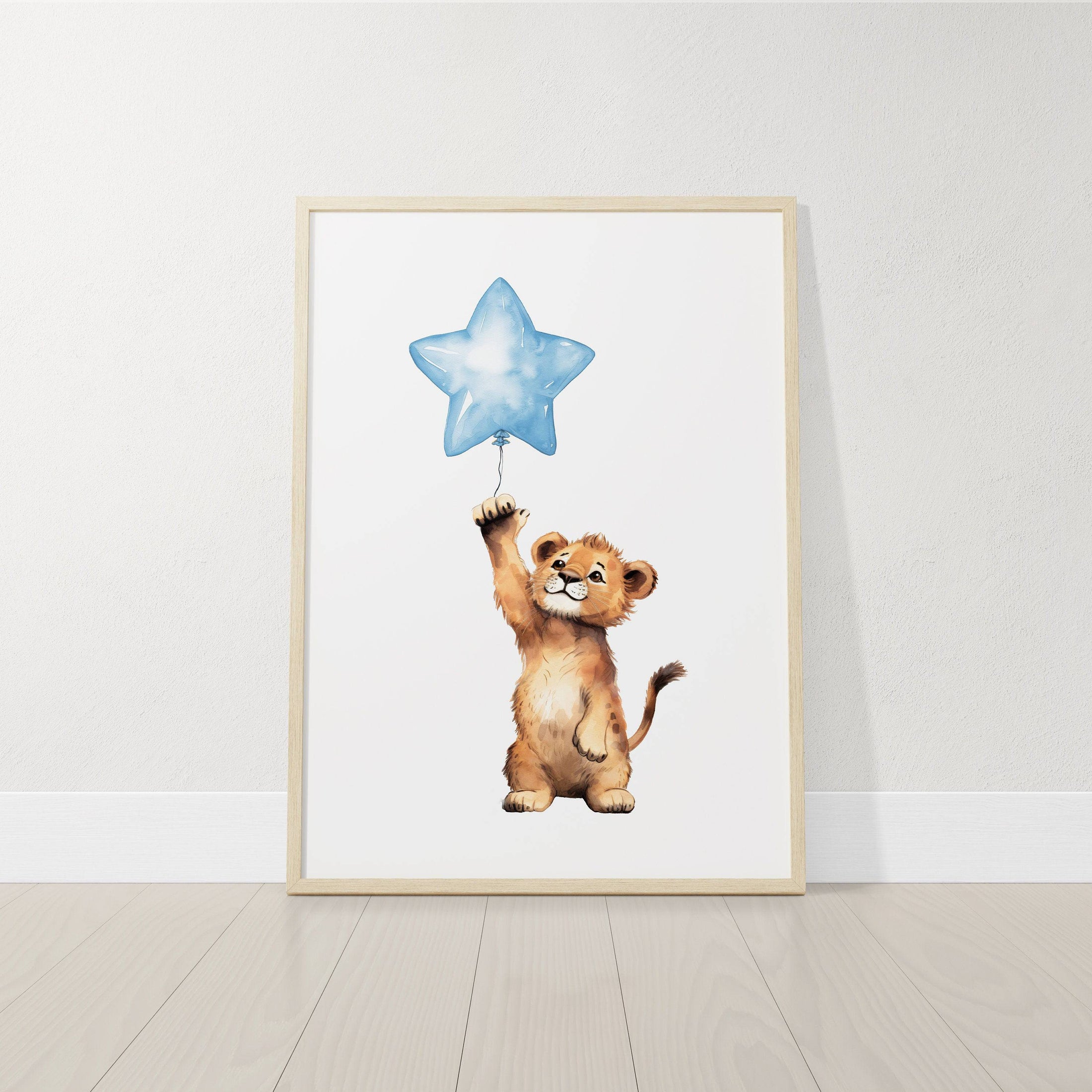 Safari Animal Nursery Prints | Set of 3 | Blue Balloon Wall Art for Baby Boy's Bedroom - RoseRowanDesign
