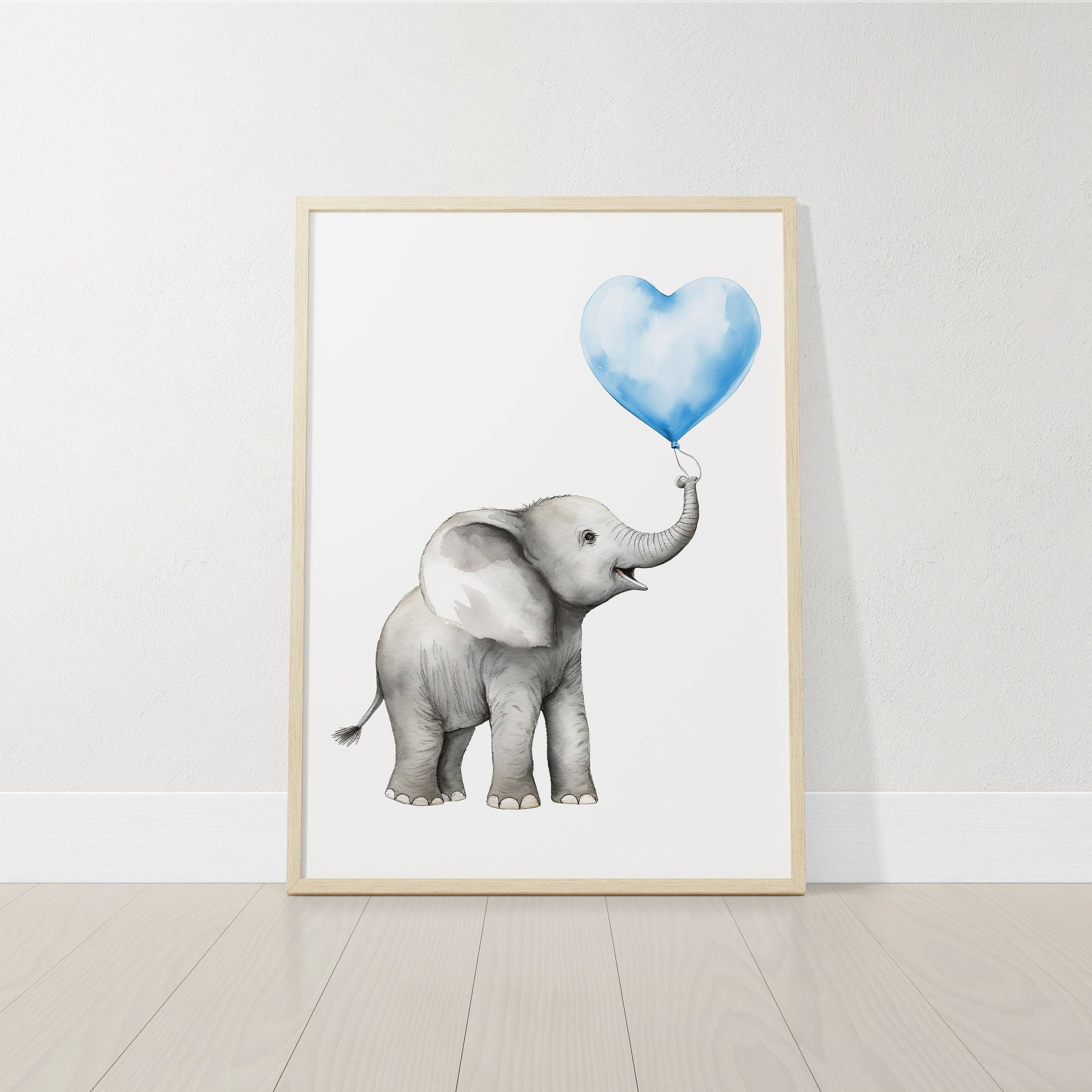 Safari Animal Nursery Prints | Set of 3 | Blue Balloon Wall Art for Baby Boy's Bedroom - RoseRowanDesign