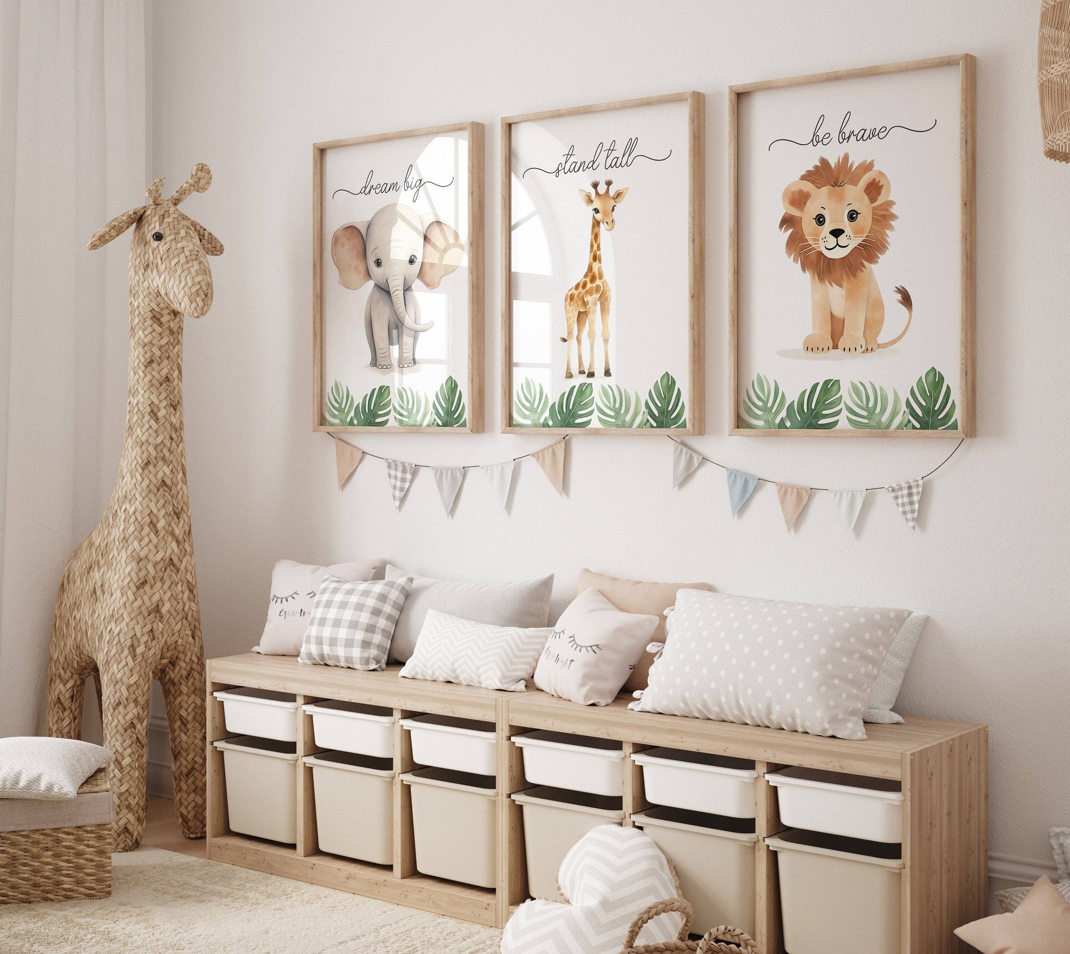 Safari Animal Nursery Prints | Set of 3 | Jungle Theme Wall Art for Babies' Room - RoseRowanDesign