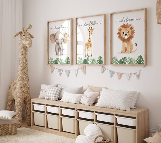 Safari Animal Nursery Prints | Set of 3 | Jungle Theme Wall Art for Babies' Room - RoseRowanDesign