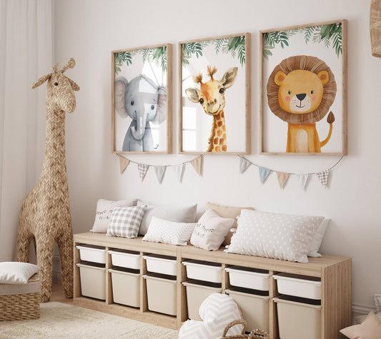 Safari Animal Nursery Prints | Set of 3 | Jungle Wall Art for Babies' Bedroom - RoseRowanDesign