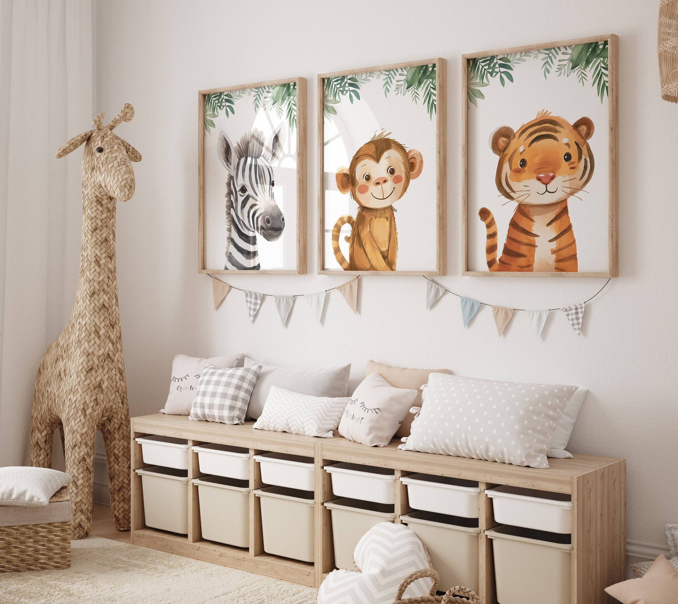 Safari Animal Nursery Prints | Set of 3 | Jungle Wall Art for Babies' Bedroom - RoseRowanDesign
