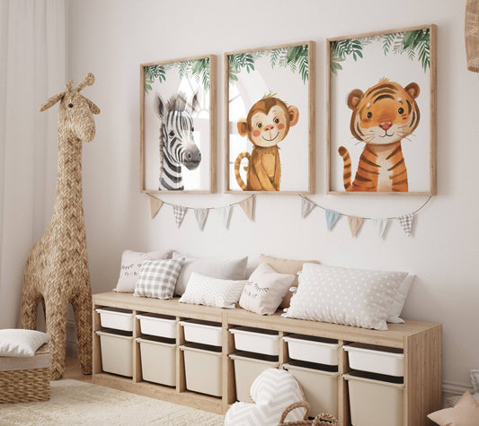 Safari Animal Nursery Prints | Set of 3 | Jungle Wall Art for Babies' Bedroom - RoseRowanDesign