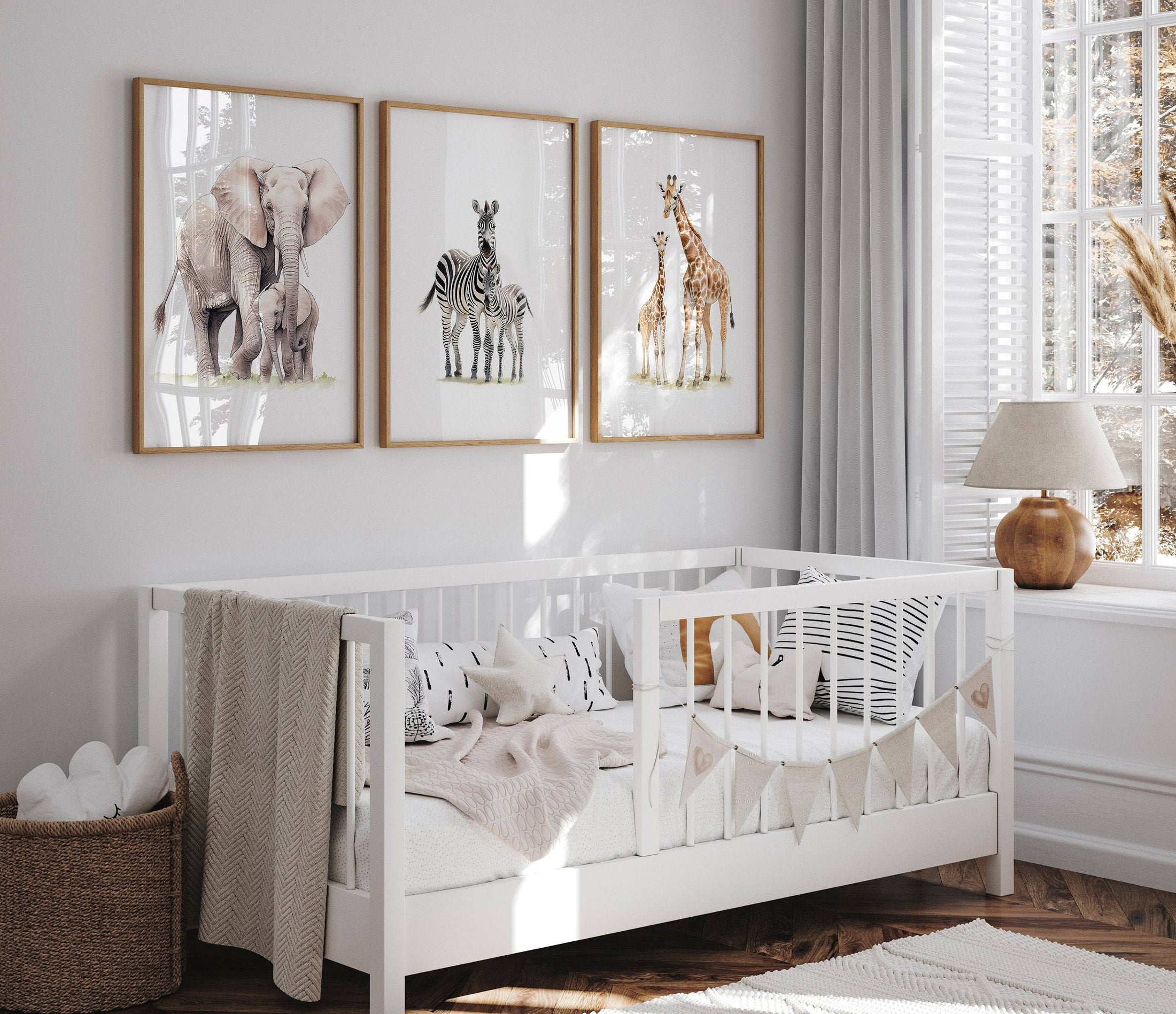 Safari Animal Nursery Prints | Set of 3 | Neutral Wall Art for Baby's Room - RoseRowanDesign