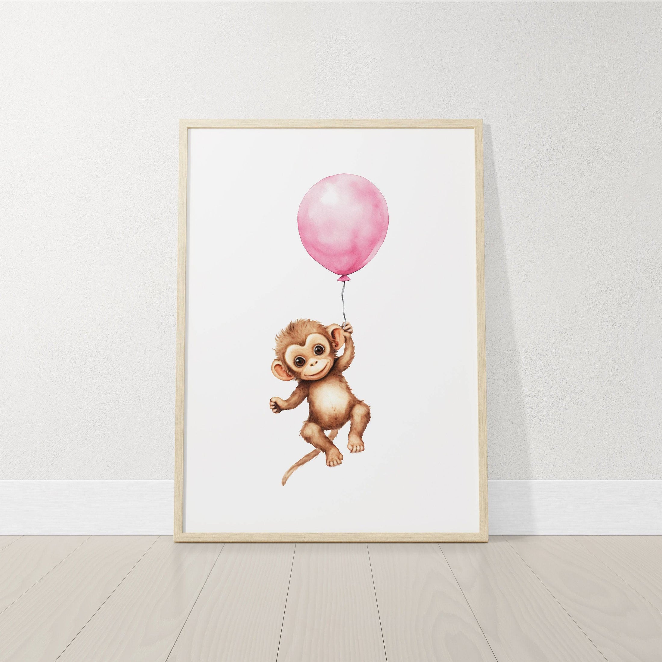 Safari Animal Nursery Prints | Set of 3 | Pink Balloon Wall Art for Baby Girl's Bedroom - RoseRowanDesign