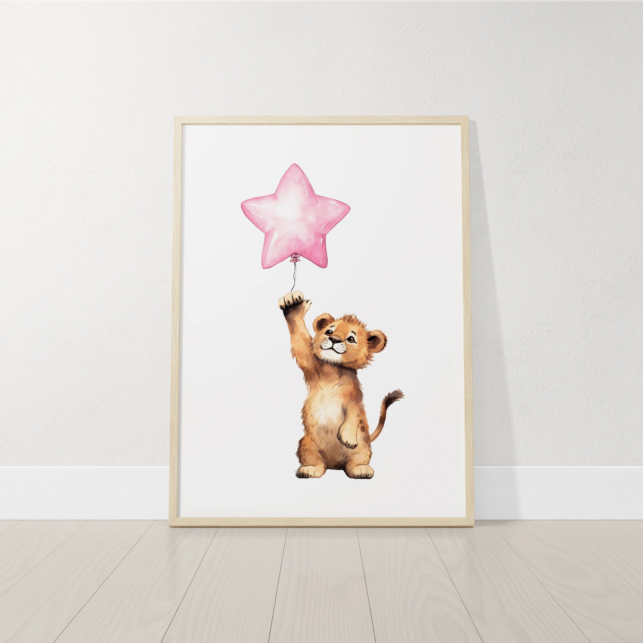 Safari Animal Nursery Prints | Set of 3 | Pink Balloon Wall Art for Baby Girl's Bedroom - RoseRowanDesign