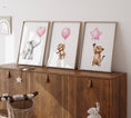 Load image into Gallery viewer, Safari Animal Nursery Prints | Set of 3 | Pink Balloon Wall Art for Baby Girl's Bedroom - RoseRowanDesign
