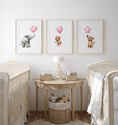 Load image into Gallery viewer, Safari Animal Nursery Prints | Set of 3 | Pink Balloon Wall Art for Baby Girl's Bedroom - RoseRowanDesign
