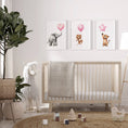 Load image into Gallery viewer, Safari Animal Nursery Prints | Set of 3 | Pink Balloon Wall Art for Baby Girl's Bedroom - RoseRowanDesign

