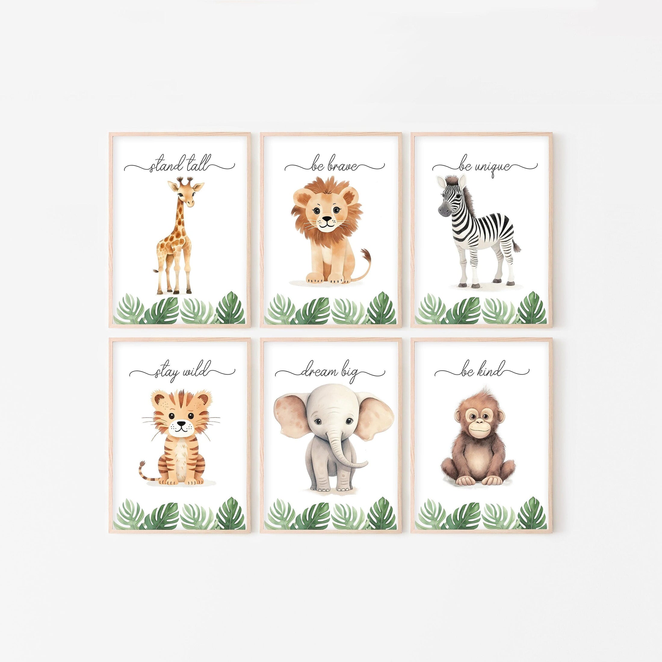 Safari Animal Nursery Prints | Set of 6 | Jungle Wall Art for Baby's Room - RoseRowanDesign