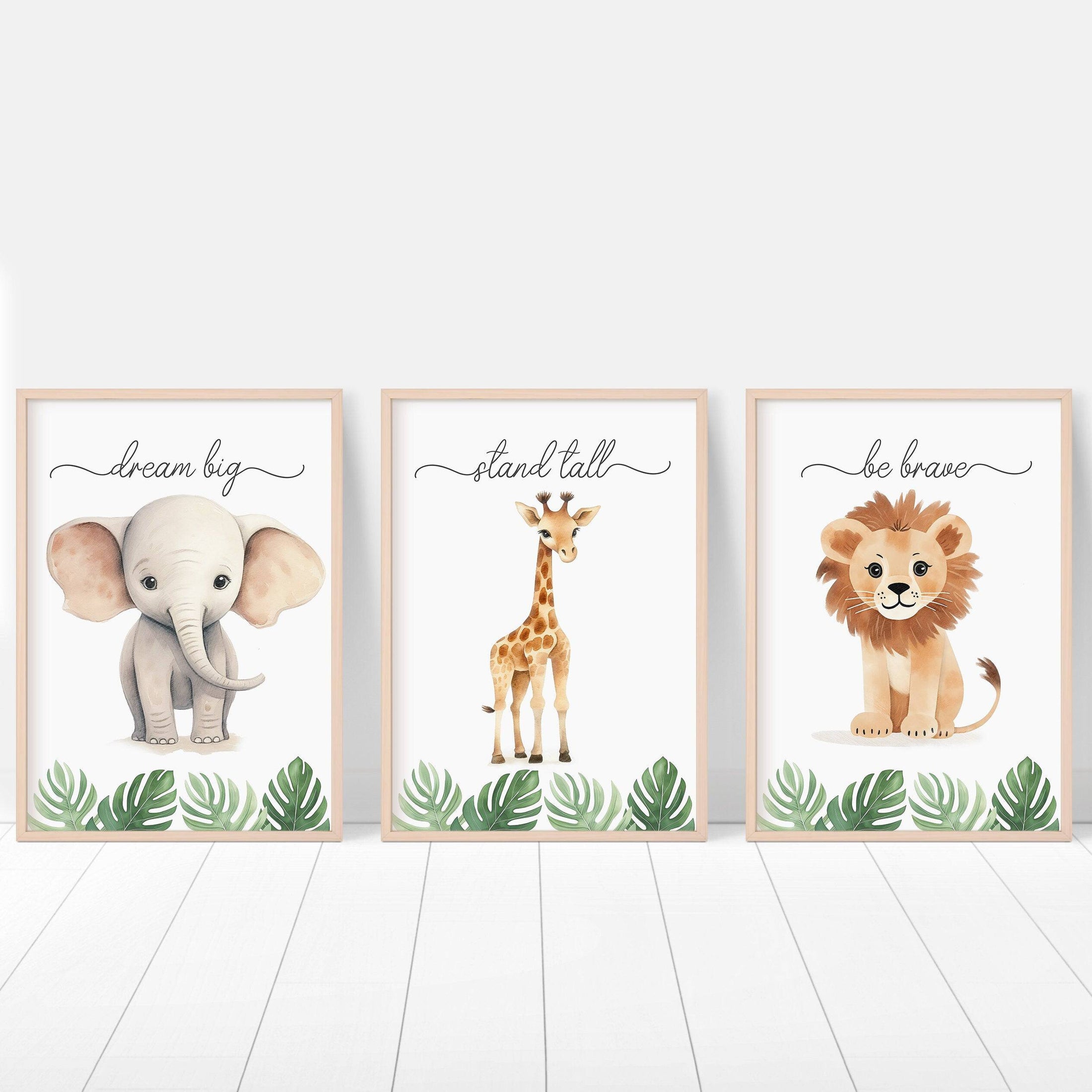 Safari Animal Nursery Prints | Set of 6 | Jungle Wall Art for Baby's Room - RoseRowanDesign
