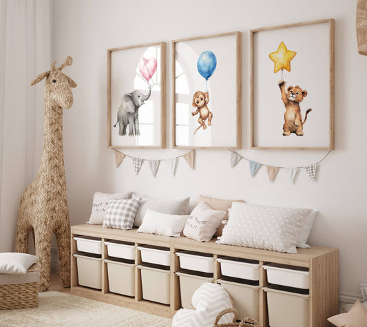 Safari Animal Nursery Wall Art | Set of 3 | Gender-Neutral Decor for Baby's Room - RoseRowanDesign