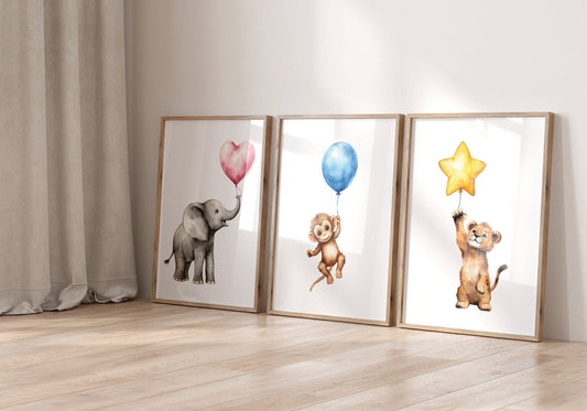 Safari Animal Nursery Wall Art | Set of 3 | Gender-Neutral Decor for Baby's Room - RoseRowanDesign