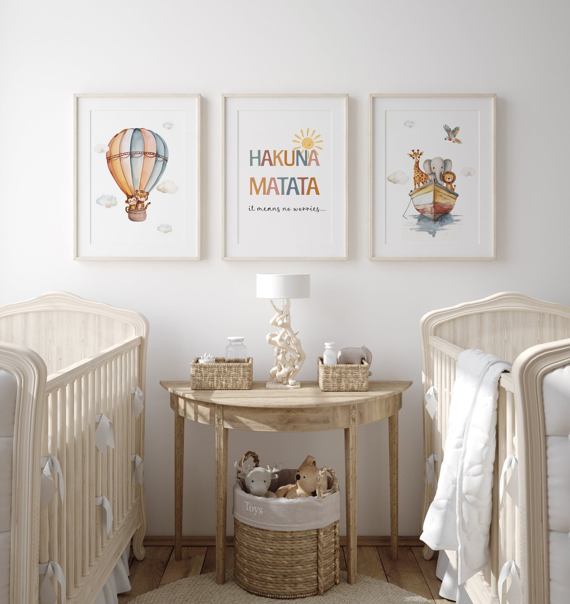 Safari Animal Prints for Nursery - Gender Neutral Decor for Babies Room - Hakuna Matata - Hot Air Balloon, HuAnimal Ark - RoseRowanDesign