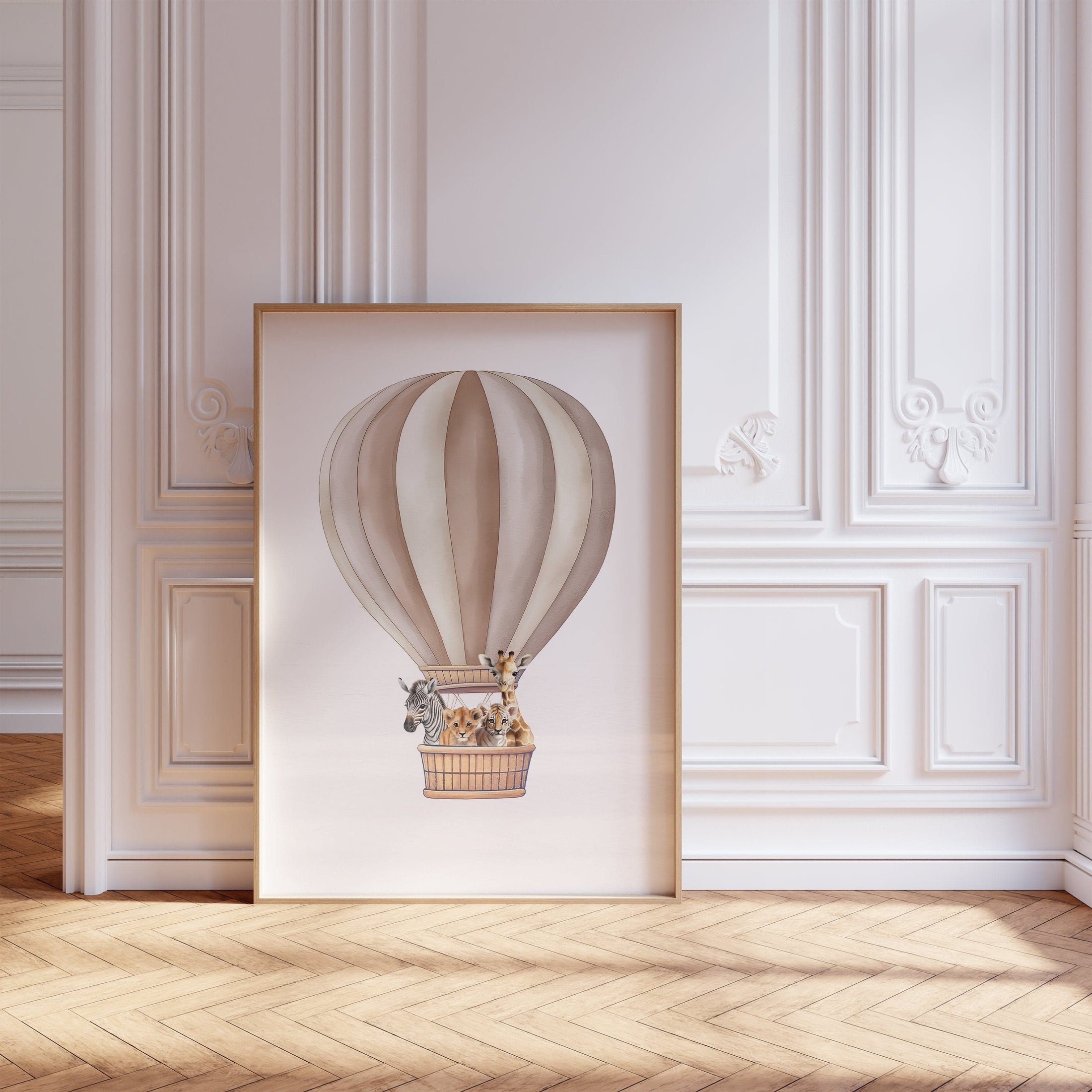 Safari Animal Prints | Set of 2 Balloon Wall Art | Beige Rainbow Nursery Decor - RoseRowanDesign