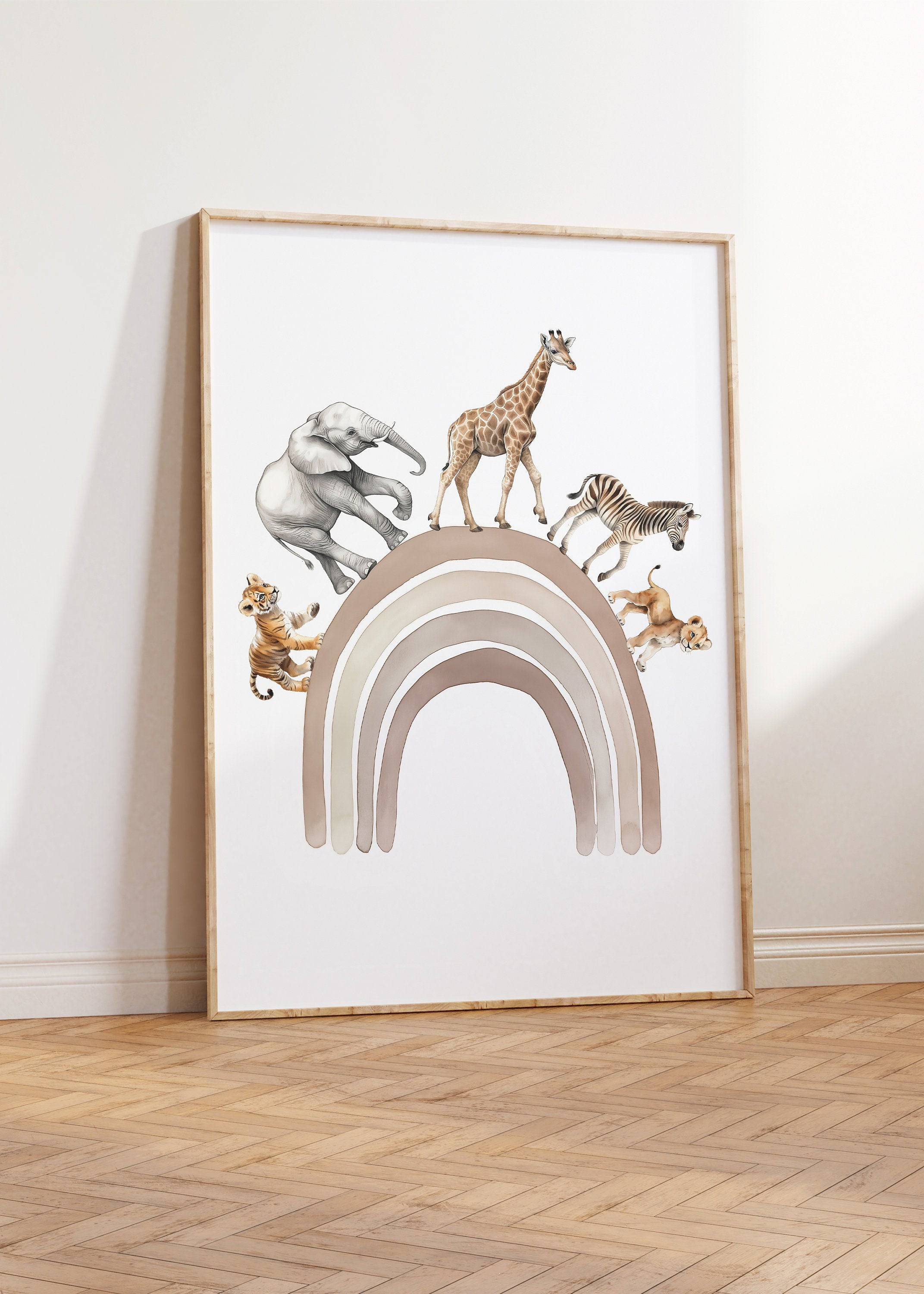 Safari Animal Prints | Set of 2 Balloon Wall Art | Beige Rainbow Nursery Decor - RoseRowanDesign