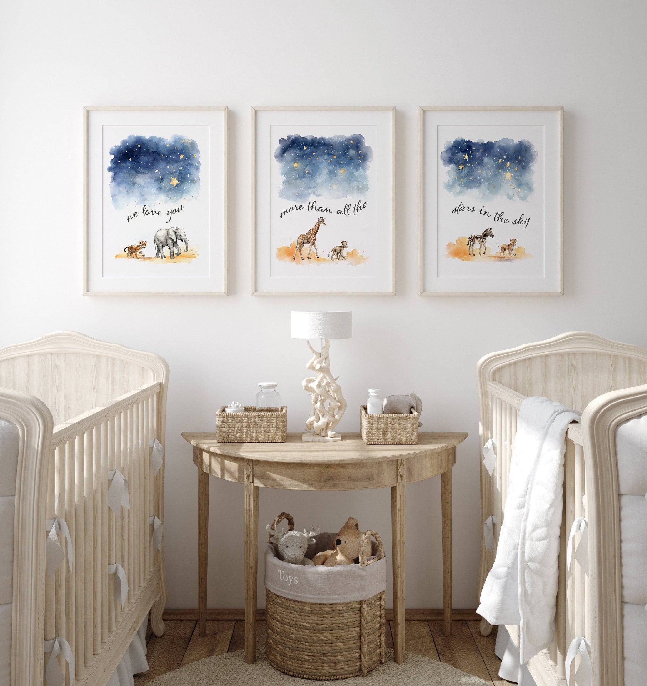 Safari Animal Star Nursery Prints | Set of 3 | Gender Neutral Wall Art for Baby's Room - RoseRowanDesign
