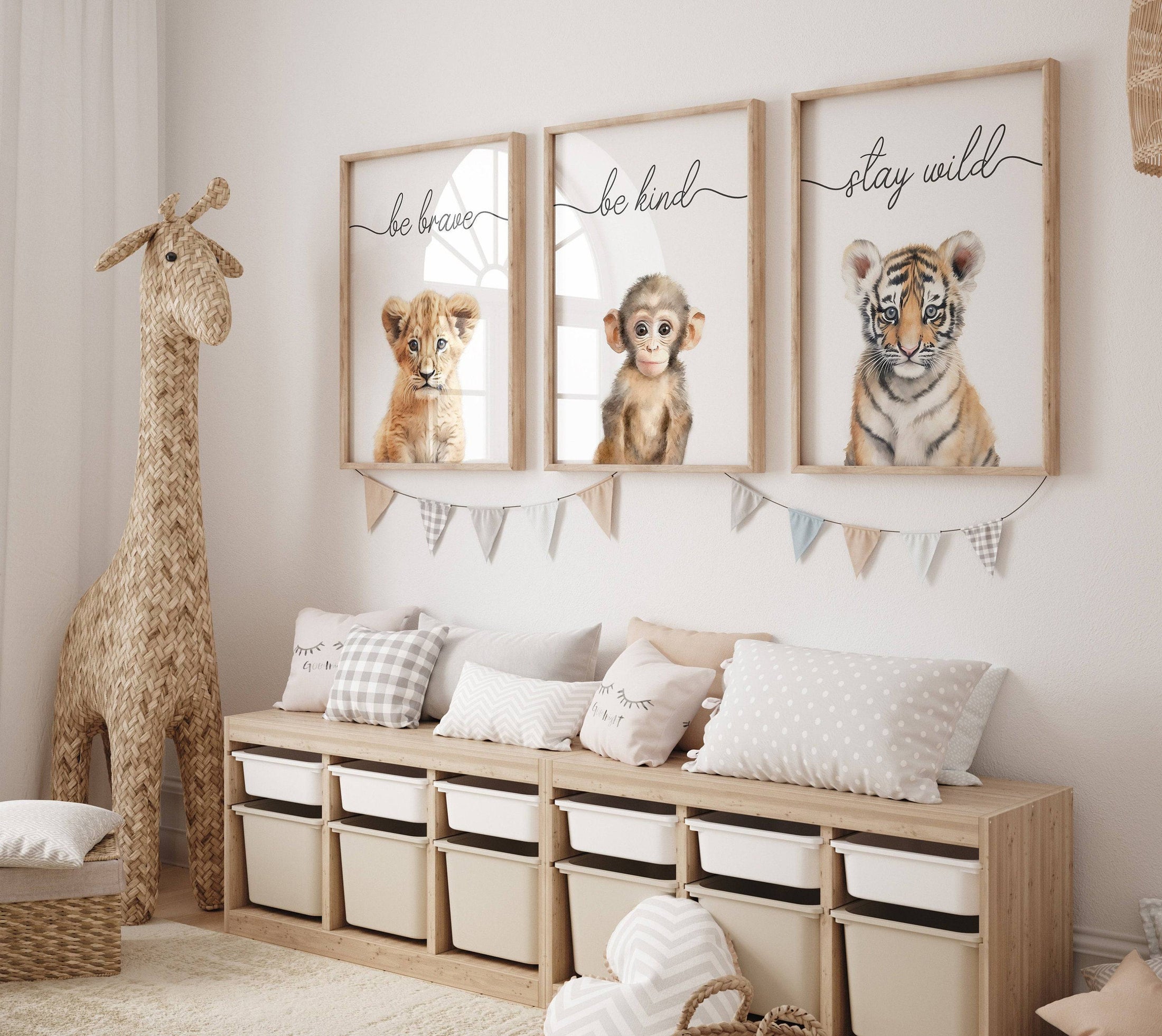 Safari Animal Wall Art Prints | Set of 3 | Quotes for Baby Room - RoseRowanDesign