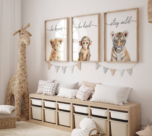 Safari Animal Wall Art Prints | Set of 3 | Quotes for Baby Room - RoseRowanDesign