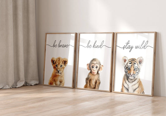 Safari Animal Watercolour Nursery Prints | Set of 6 | Neutral Wall Art for Baby's Room - RoseRowanDesign