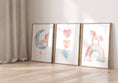 Load image into Gallery viewer, Set of 3 Boho Unicorn Nursery Prints | Rainbow and Pastel Hearts Wall Art for Girls' Bedroom Decor - RoseRowanDesign

