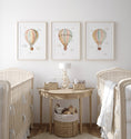 Load image into Gallery viewer, Set of 3 Hot Air Balloon Prints for Nursery | Pastel Colours | Bunny, Goose, Bear - RoseRowanDesign
